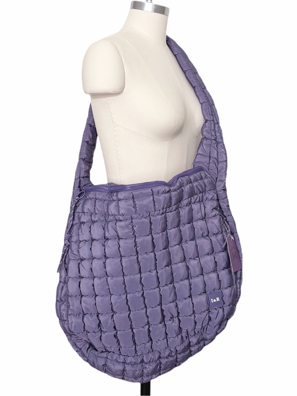 Iris & Rainbow Quilted Shoulder Tote in Lavender Purple Water Repellent NWT